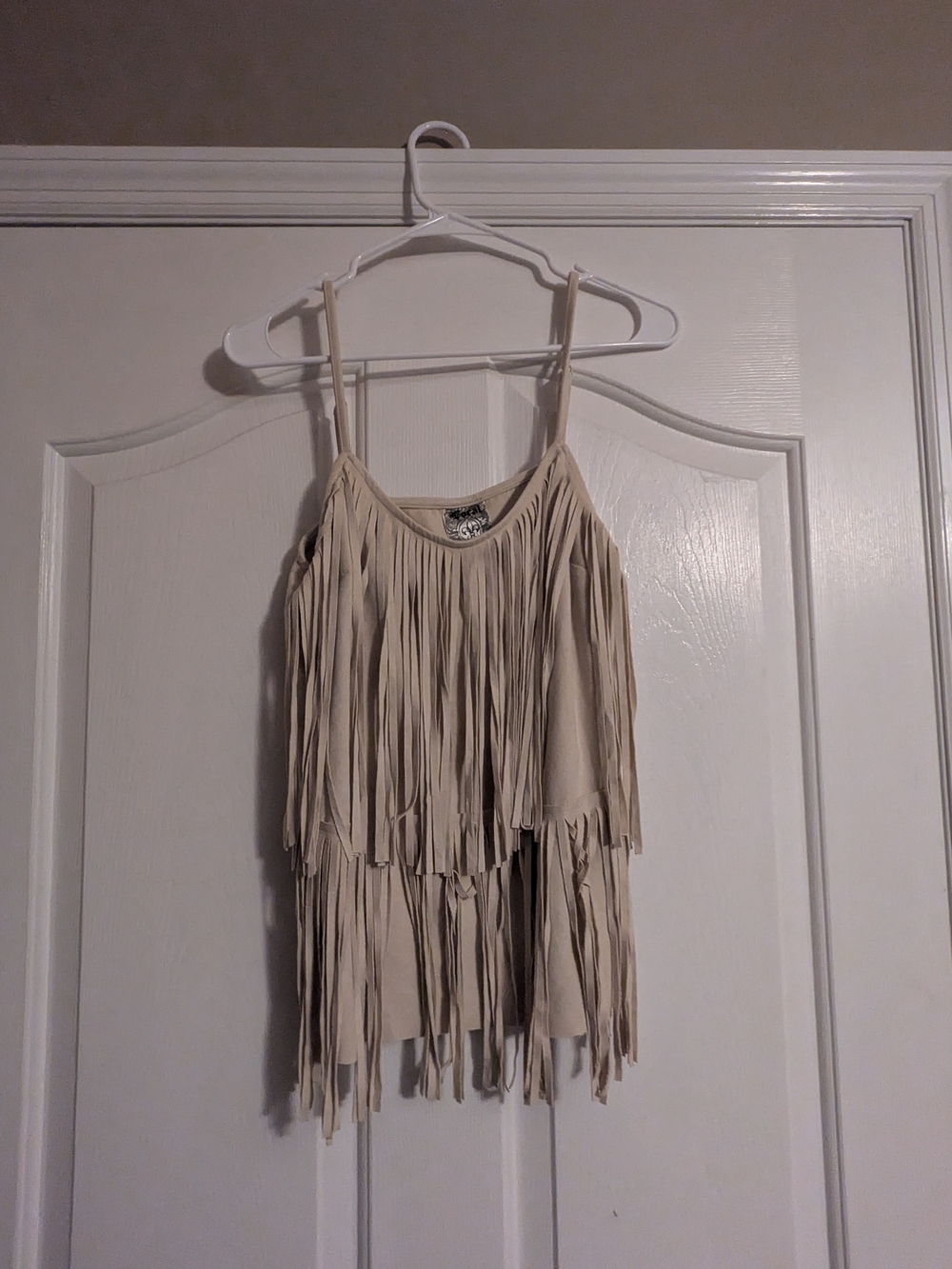 Vocal Beige Fringe Camisole Tank Top